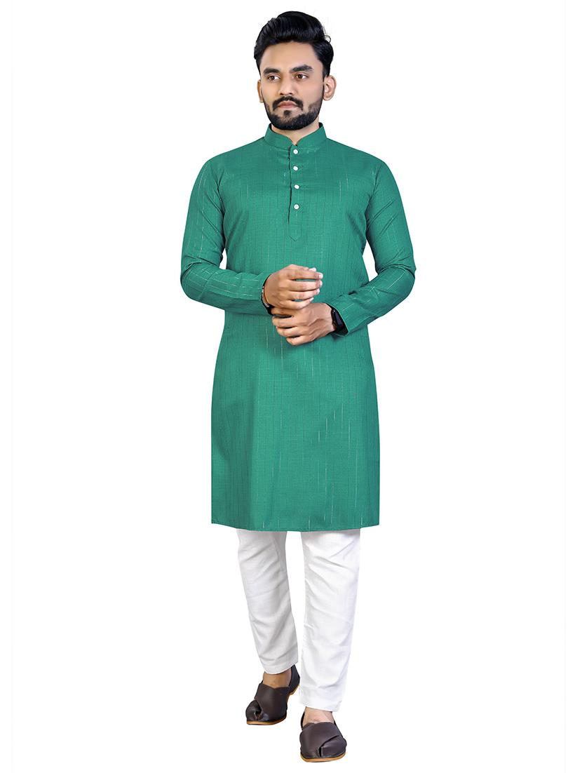 mandarin neck striped long kurta - 20125107 - Standard Image - 3