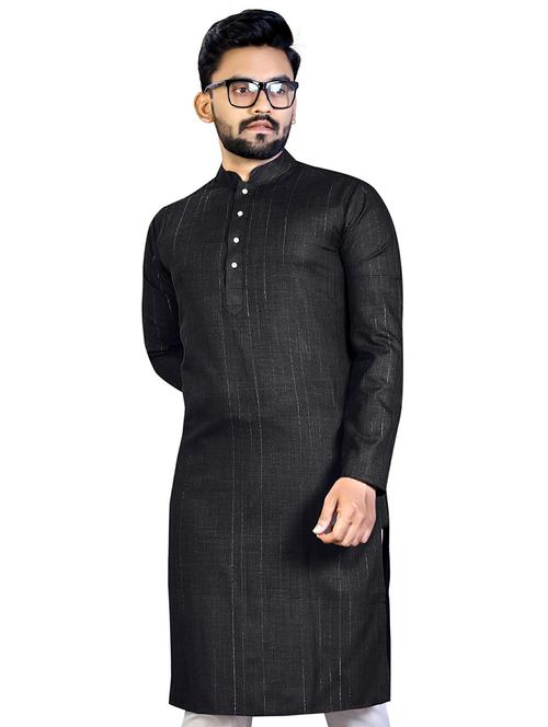 mandarin neck striped long kurta - 20125114 - Standard Image - 0