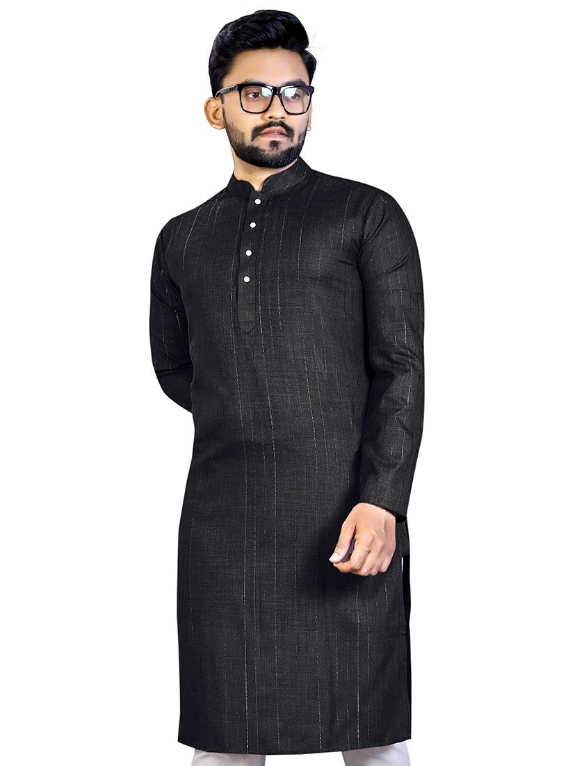 mandarin neck striped long kurta - 20125114 - Zoom Image - 0