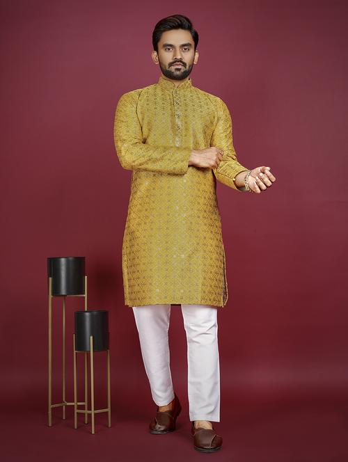 mandarin neck self design kurta - 20125118 - Standard Image - 0