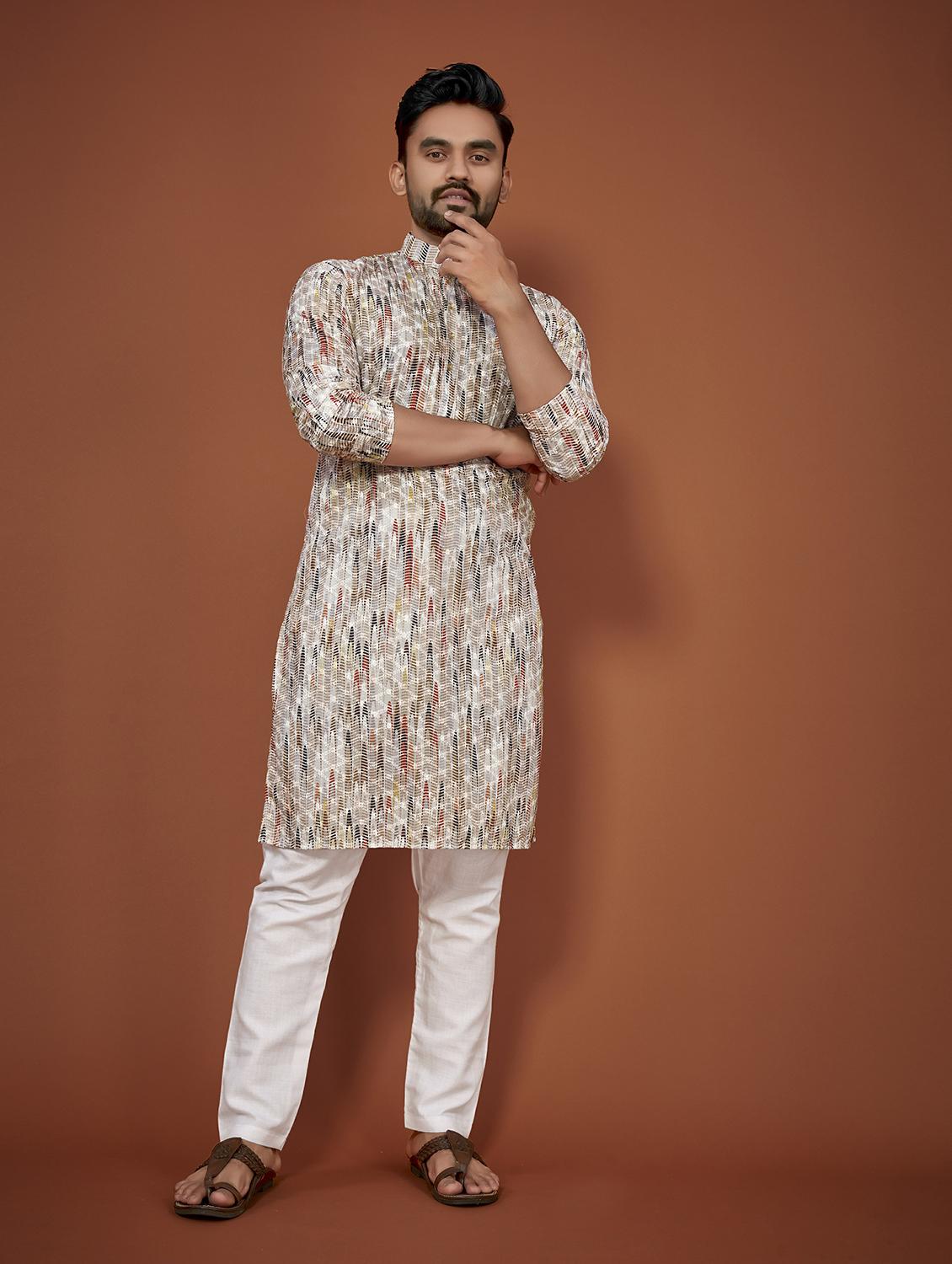 mandarin neck self design kurta - 20125171 - Zoom Image - 0