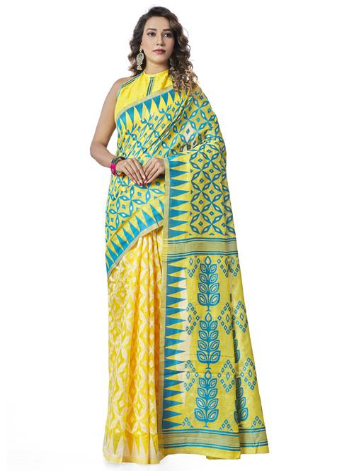 yellow silk printed saree with blouse - 20125259 - Standard Image - 0