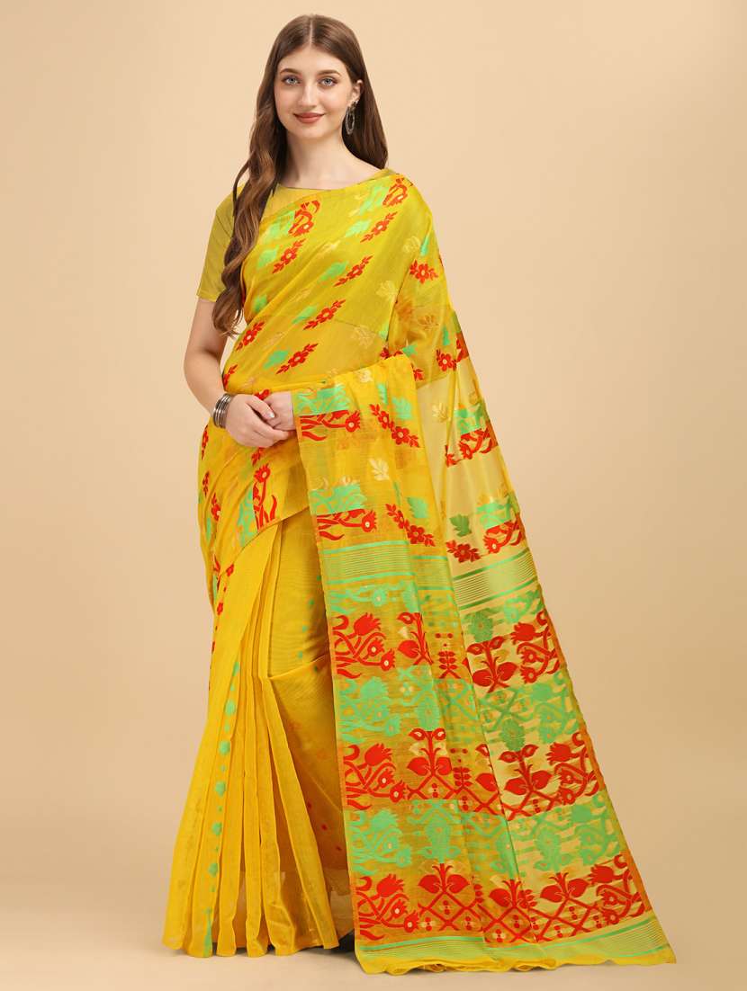 yellow silk printed saree with blouse - 20125287 - Zoom Image - 0