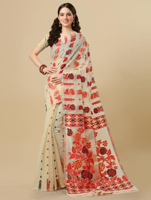 self design jamdani saree with blouse - 20125303 -  Standard Image - 0