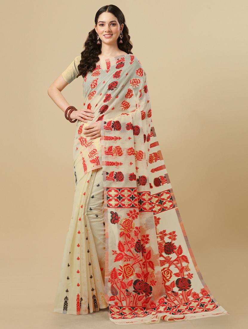 self design jamdani saree with blouse - 20125303 -  Zoom Image - 0