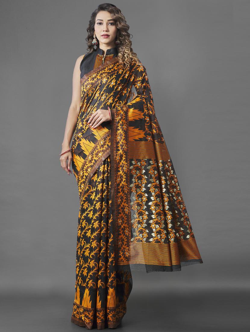 black silk printed saree with blouse - 20125330 - Zoom Image - 0