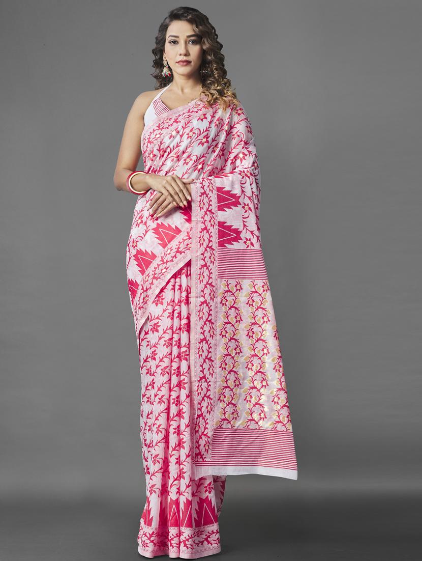 white silk printed saree with blouse - 20125332 - Zoom Image - 0