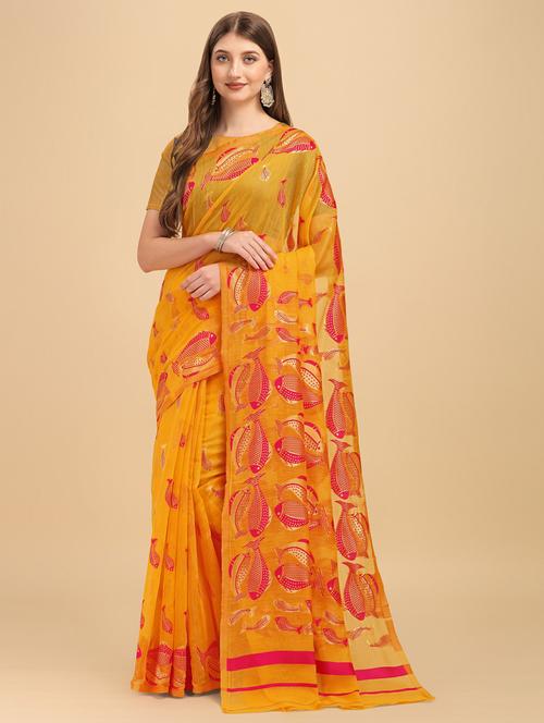 yellow printed saree - 20125349 -  Standard Image - 0