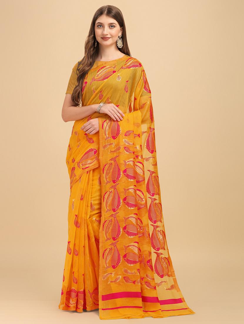 yellow printed saree - 20125349 -  Zoom Image - 0