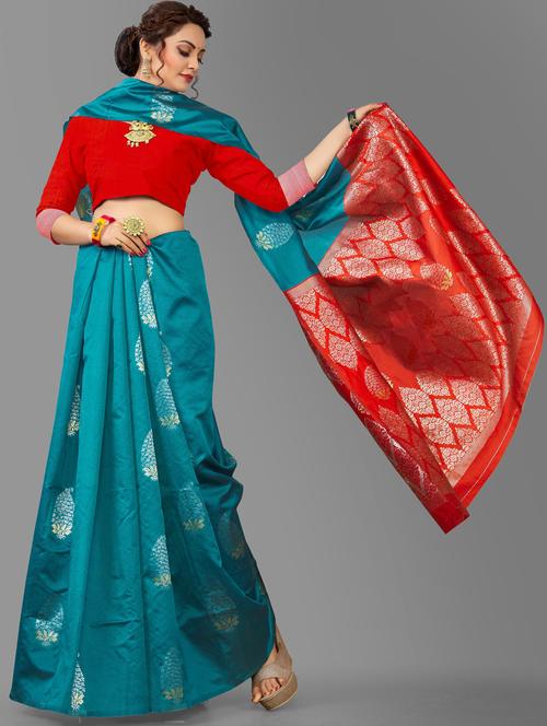self design woven saree with blouse - 20125507 - Standard Image - 0