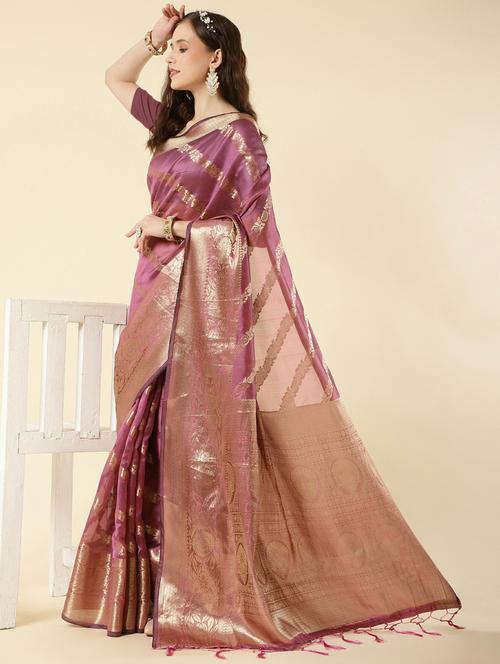 purple self design banarasi saree with blouse - 20125532 - Standard Image - 0
