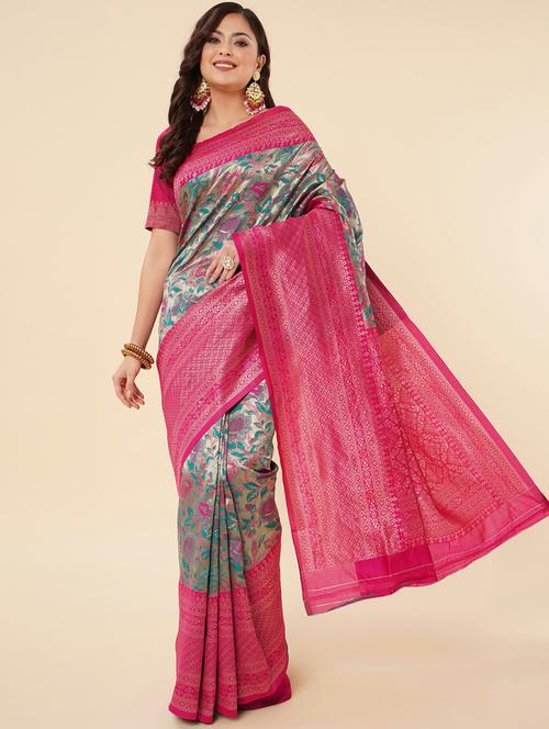 self design banarasi saree with blouse - 20125802 - Standard Image - 0