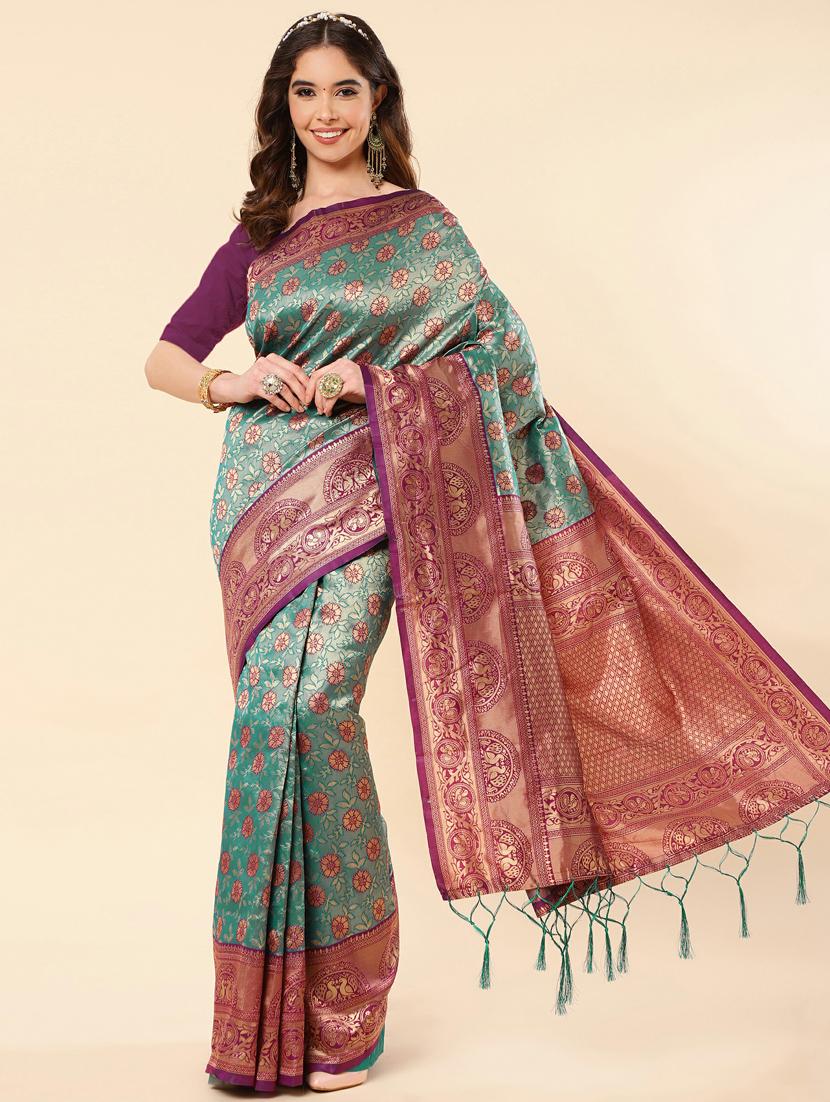 self design banarasi saree with blouse - 20125806 -  Zoom Image - 0