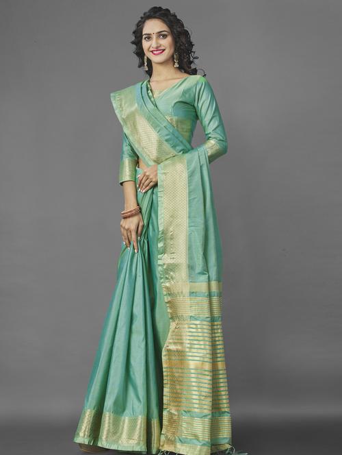 light green stripes woven saree with blouse - 20125844 -  Standard Image - 0