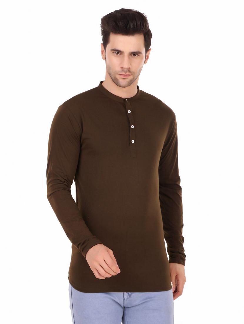 mandarin neck solid regular t-shirt - 20126737 -  Zoom Image - 0