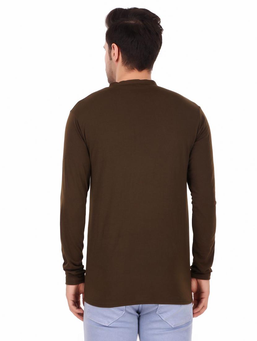 mandarin neck solid regular t-shirt - 20126737 - Standard Image - 3
