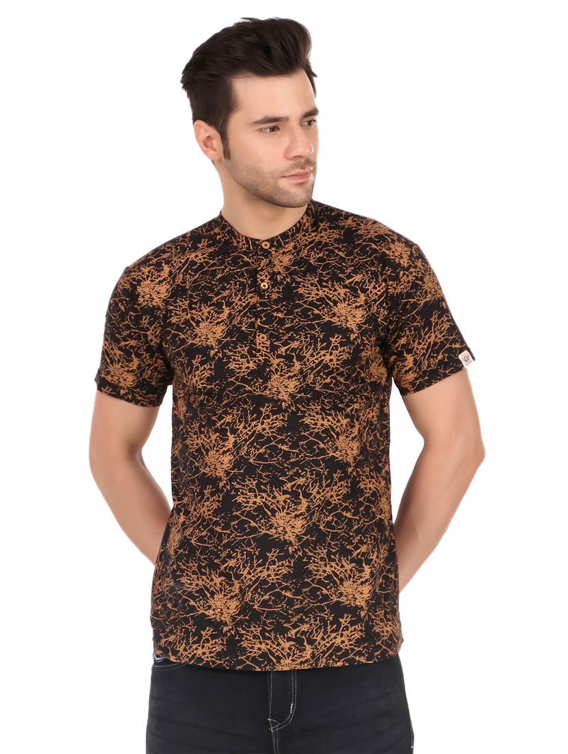 mandarin neck printed regular t-shirt - 20126791 -  Zoom Image - 0