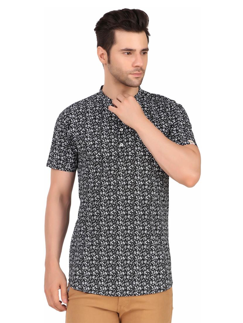 mandarin neck printed regular t-shirt - 20126800 -  Zoom Image - 0