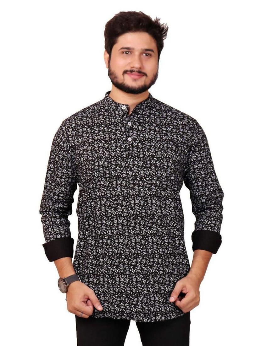 mandarin neck printed short kurta - 20126922 - Zoom Image - 0