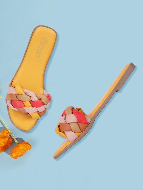 yellow synthetic slip on sandals - 20127183 - Standard Image - 0