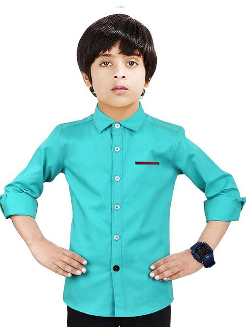 green solid long sleeves causal shirt - 20128221 -  Standard Image - 0