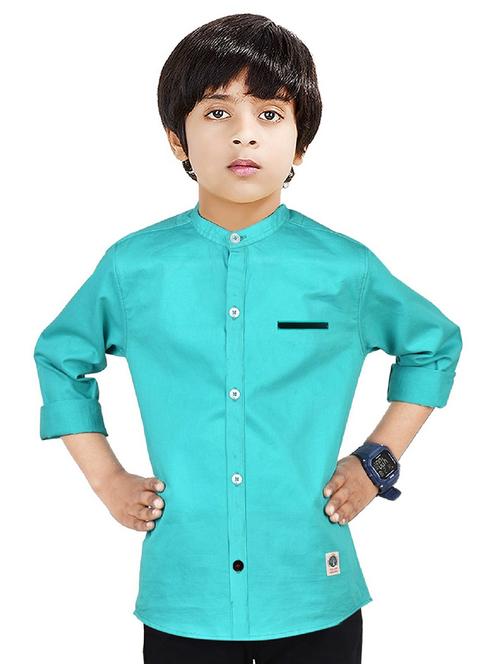 green solid long sleeves causal shirt - 20128233 -  Standard Image - 0