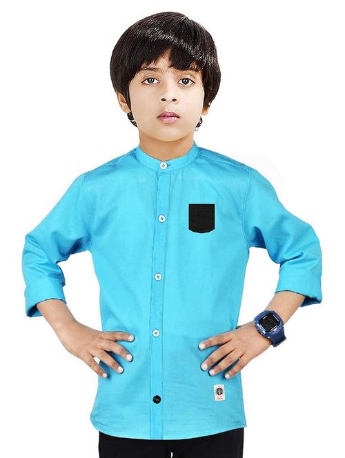 blue solid long sleeves causal shirt - 20128237 -  Standard Image - 0