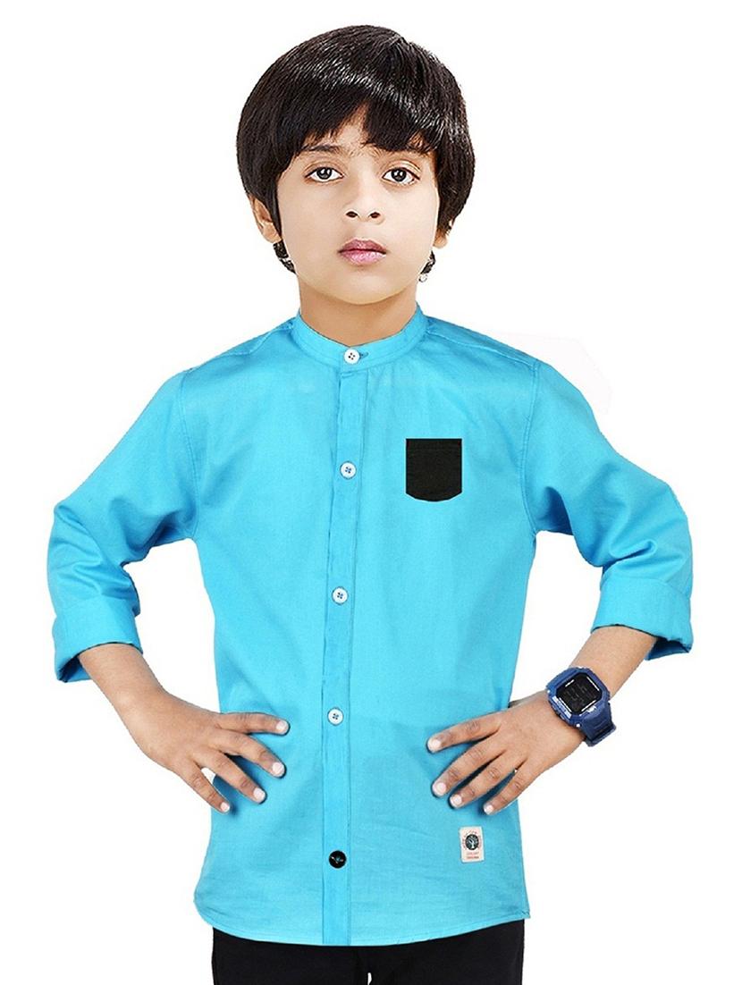 blue solid long sleeves causal shirt - 20128237 -  Zoom Image - 0