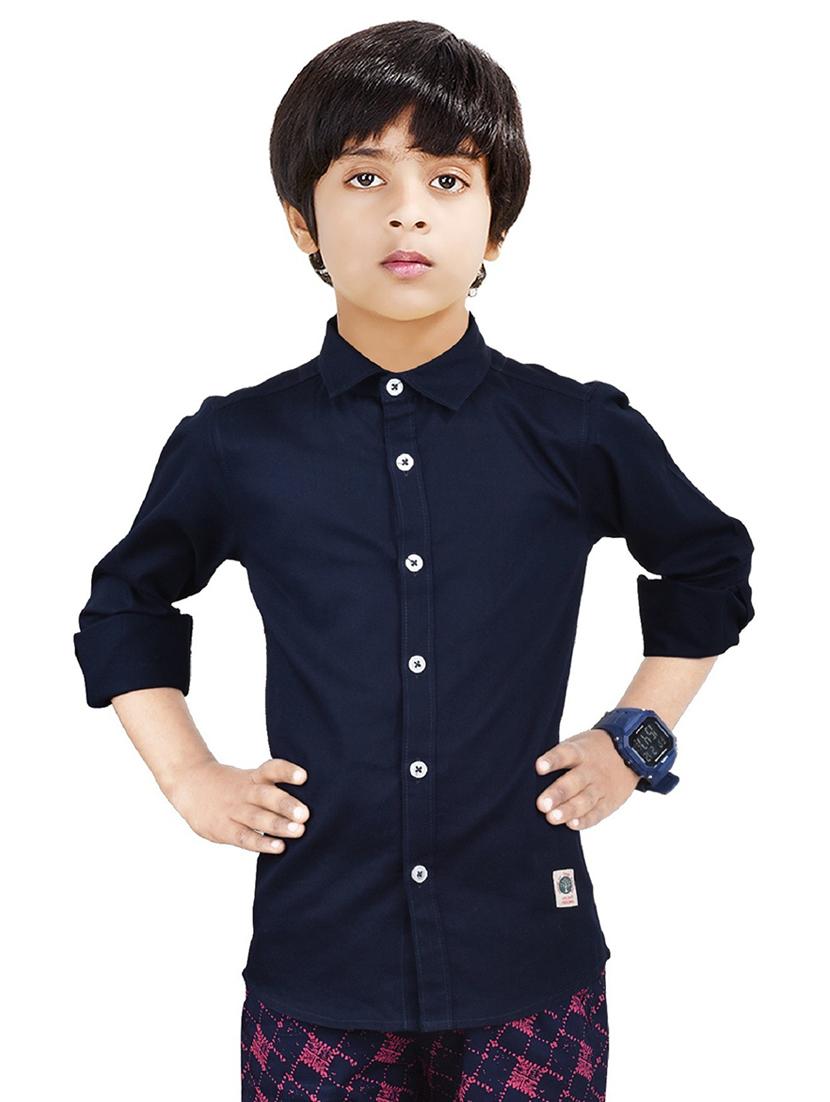 dark blue solid long sleeves causal shirt - 20128296 - Zoom Image - 0