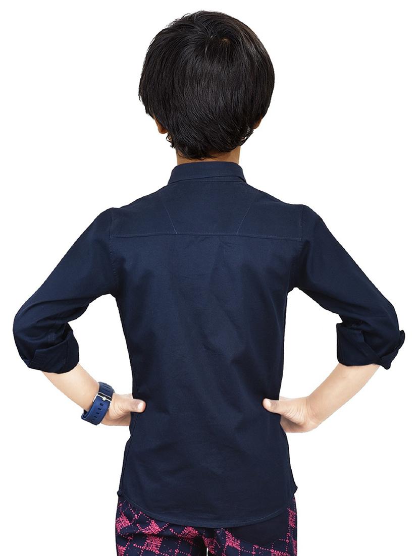 dark blue solid long sleeves causal shirt - 20128296 - Standard Image - 3