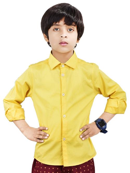 yellow solid long sleeves causal shirt - 20128297 - Standard Image - 0