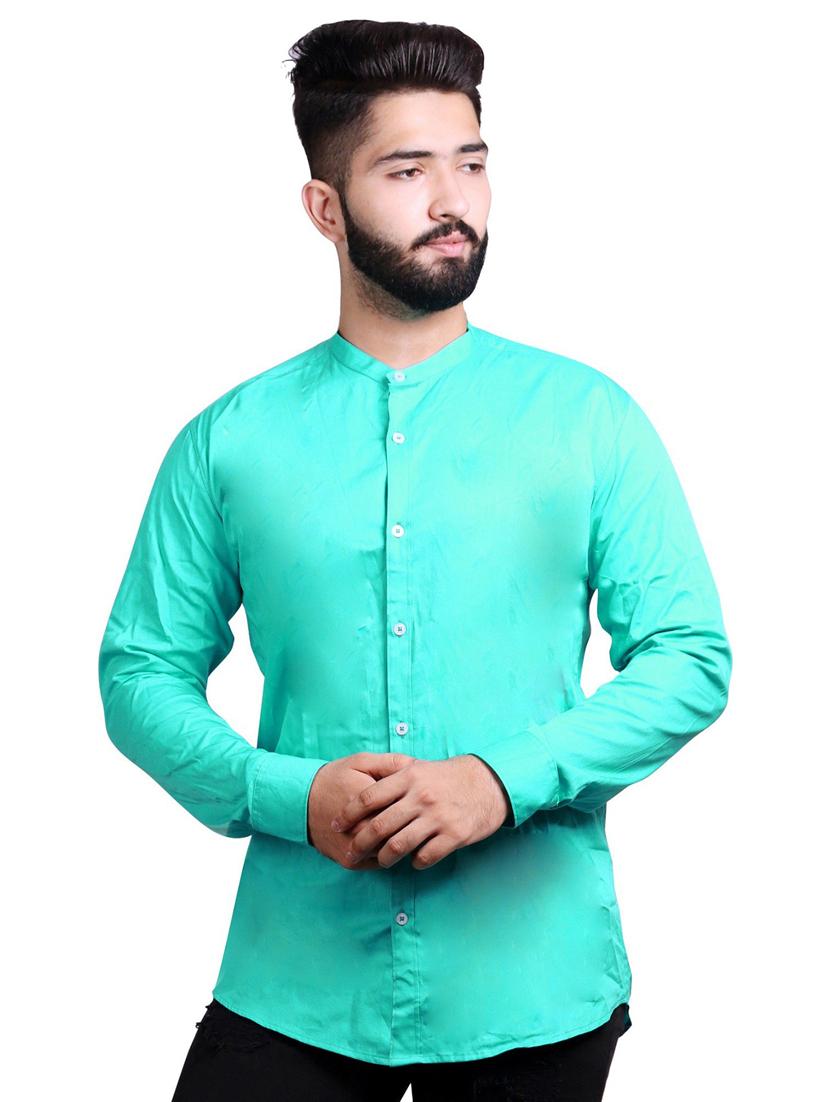 turquoise cotton casual shirt - 20128939 - Zoom Image - 0