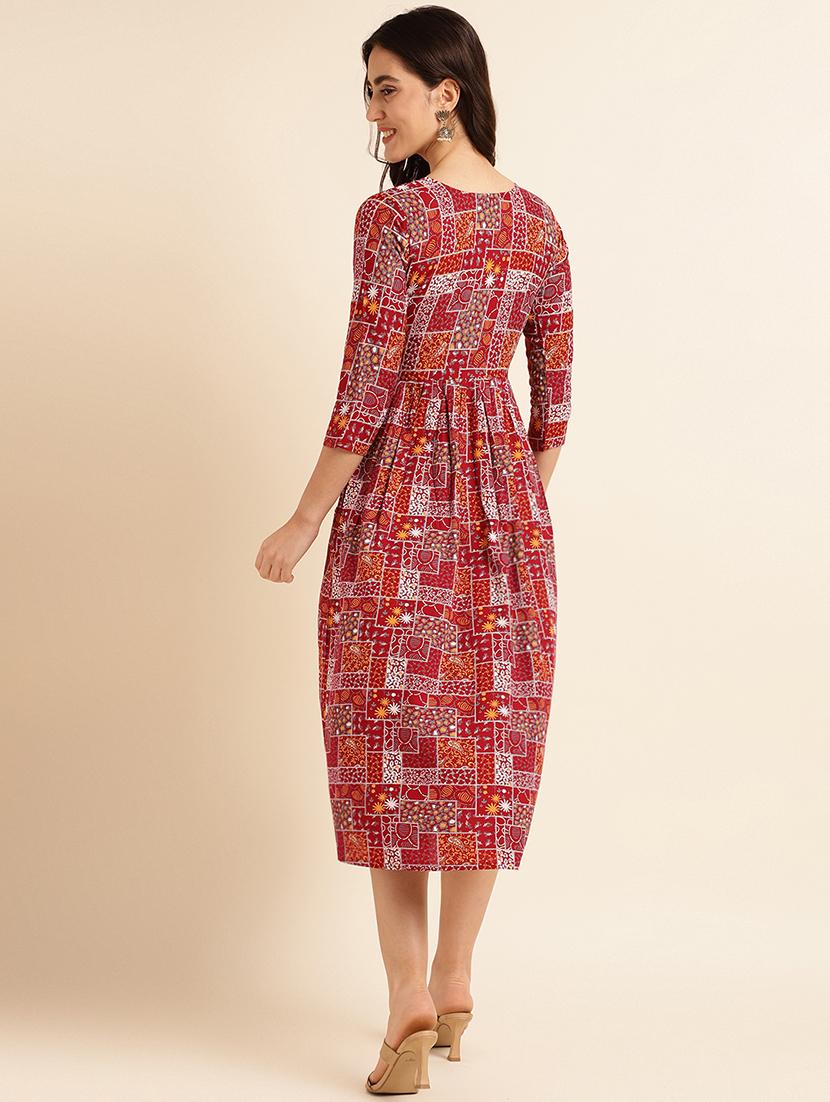 red printed a-line ethnic dress - 20129110 - Standard Image - 3