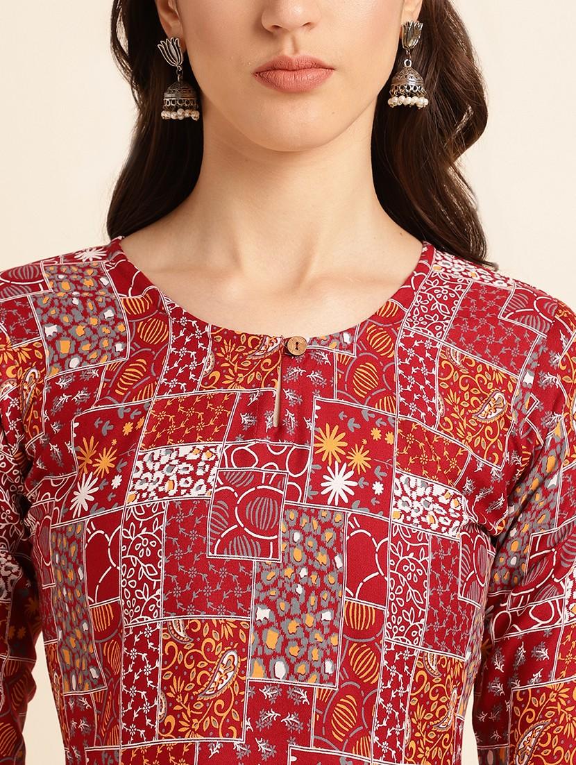 red printed a-line ethnic dress - 20129110 - Standard Image - 5