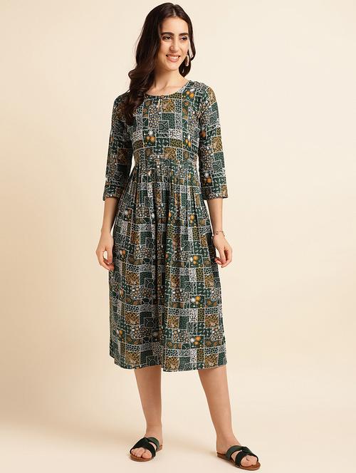 green printed a-line ethnic dress - 20129112 - Standard Image - 0