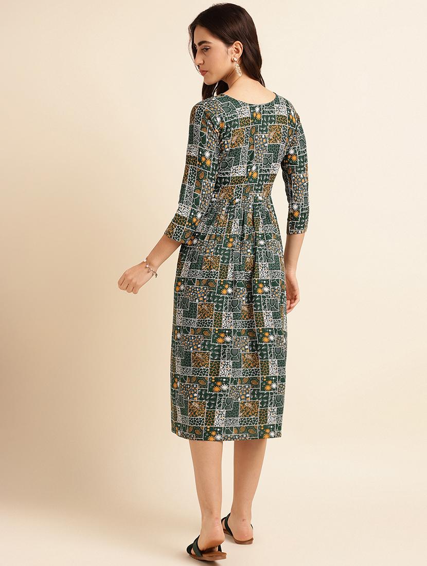 green printed a-line ethnic dress - 20129112 - Standard Image - 3