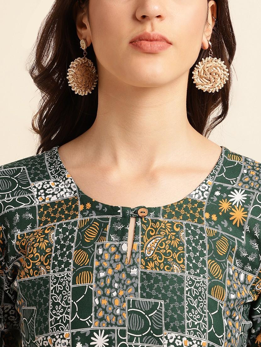 green printed a-line ethnic dress - 20129112 - Standard Image - 5