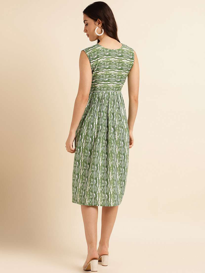 green printed a-line ethnic dress - 20129116 - Standard Image - 3