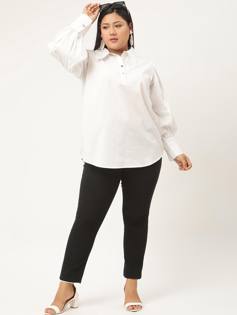women solid collared long sleeves top - 20130373 - Standard Image - 3