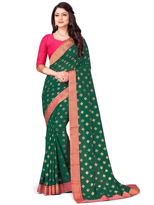 women's self design dark green colored saree with blouse - 20130406 - Standard Image - 0