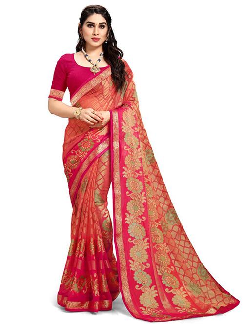 women's self design pink colored saree with blouse - 20130538 - Standard Image - 0