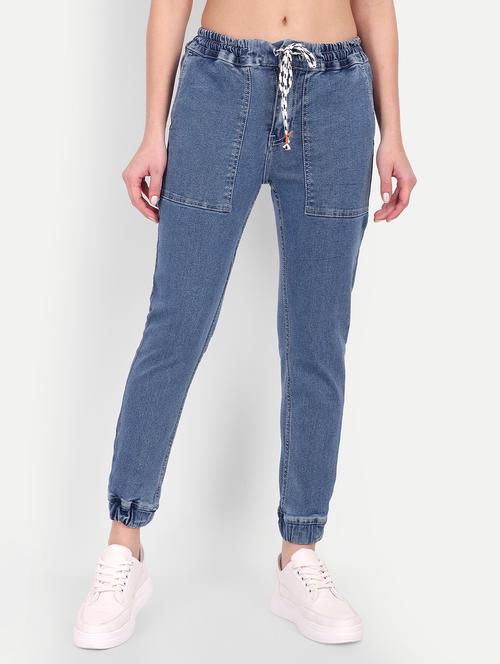 women blue plain jogger fit jeans - 20131633 - Standard Image - 0