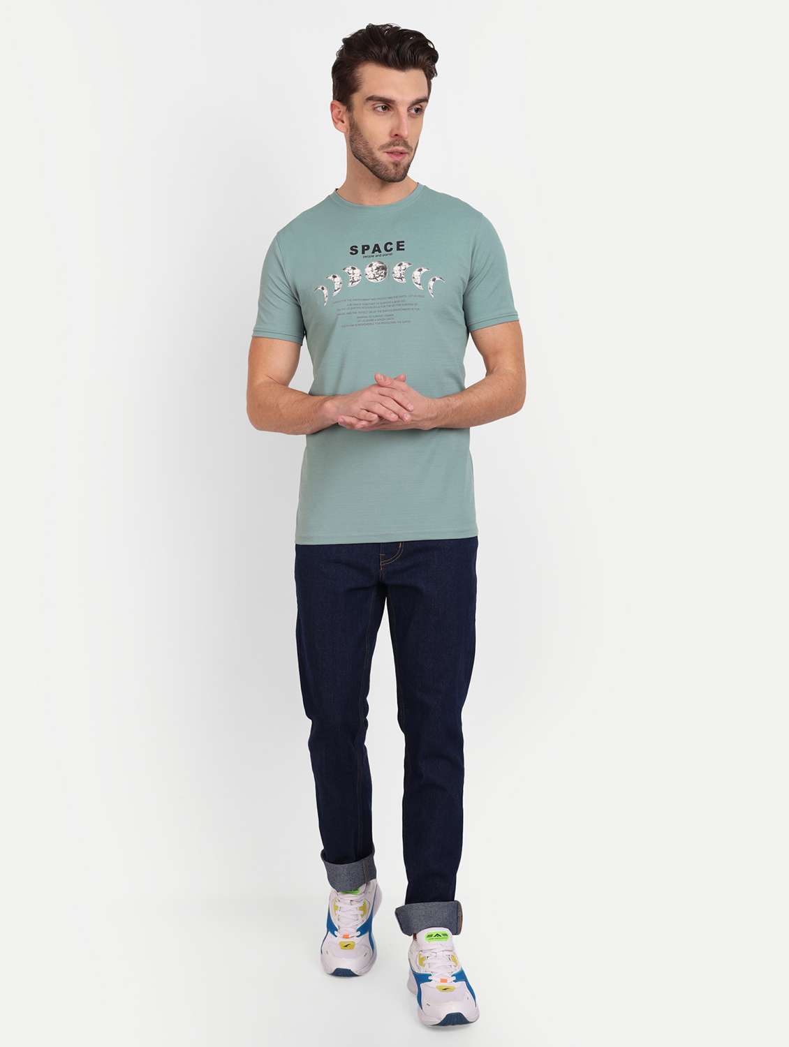 men round neck typographic printed t-shirt - 20131666 - Standard Image - 3