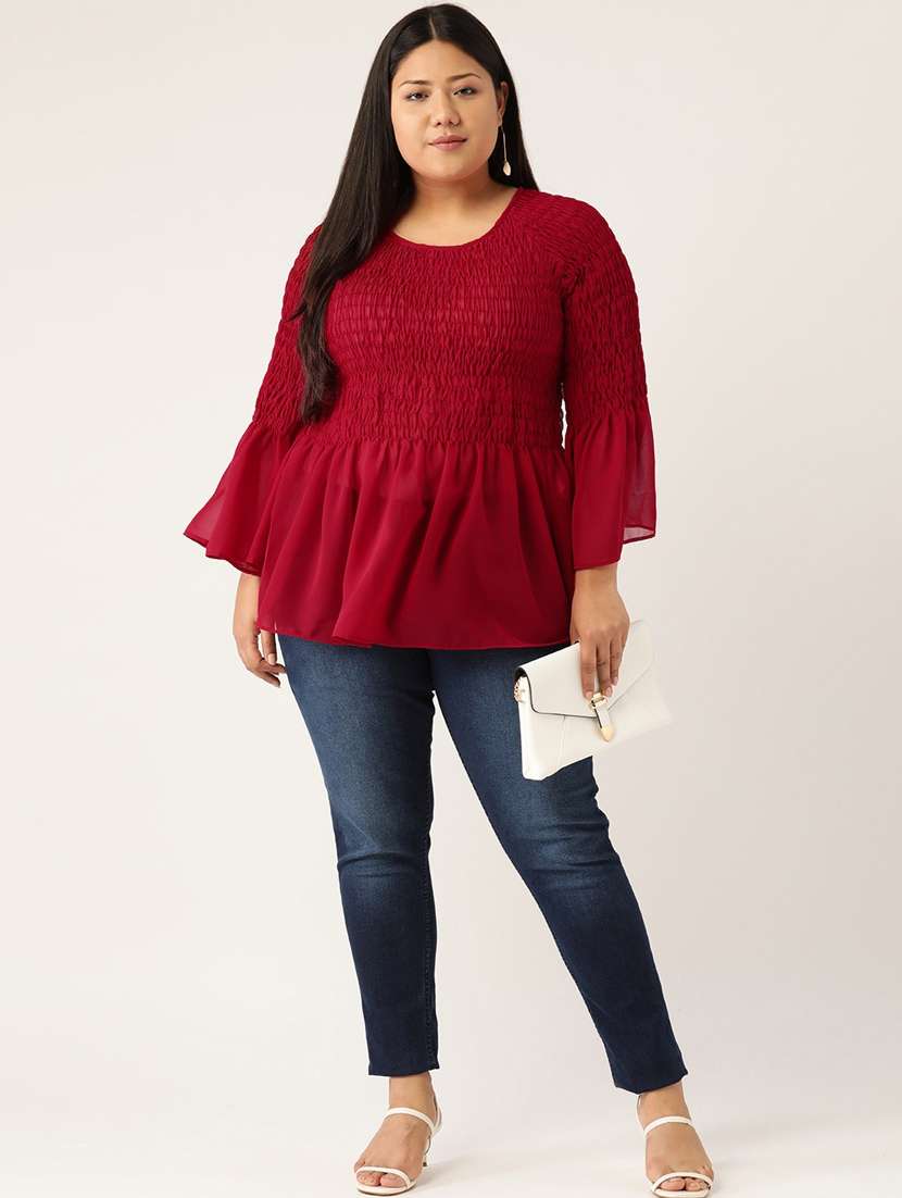 women's peplum round neck top - 20132126 -  Standard Image - 3