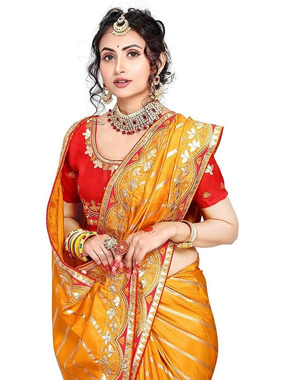 orange gota work saree with blouse - 20132203 - Standard Image - 3