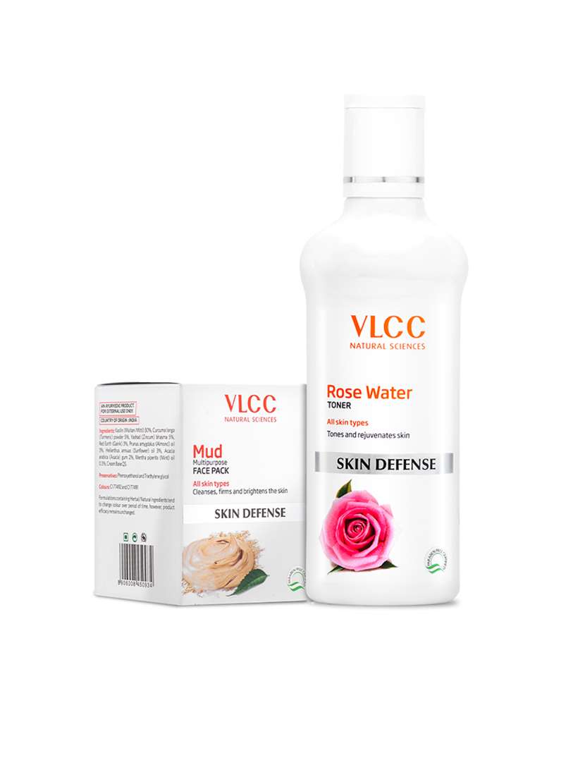 vlcc rose water -100 ml & mud face pack -70 g (pack of 2)