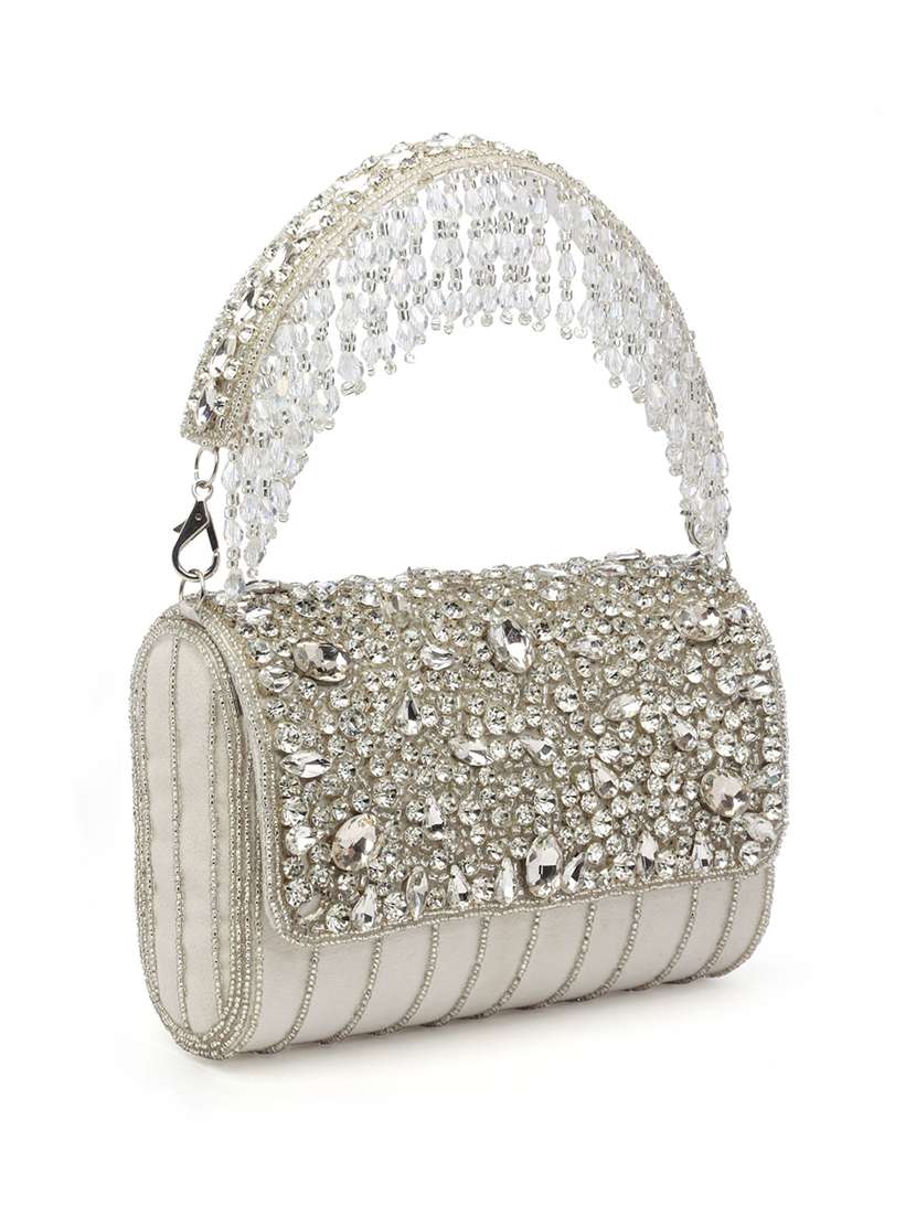 White Embellished Fold Over Clutch