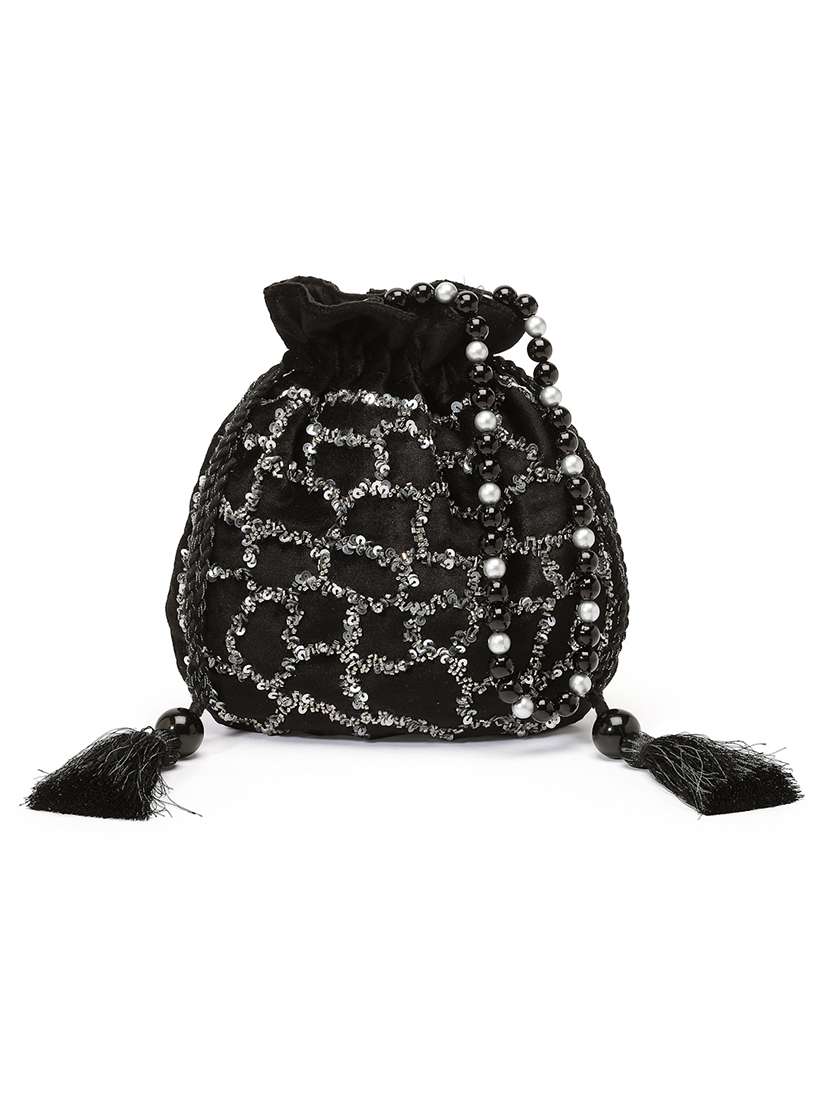Black Embellished Ethnic Potli