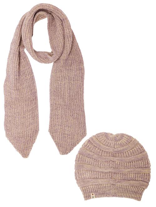 purple set of chunky ponytail beanie and muffler for women - 20132507 - Standard Image - 0
