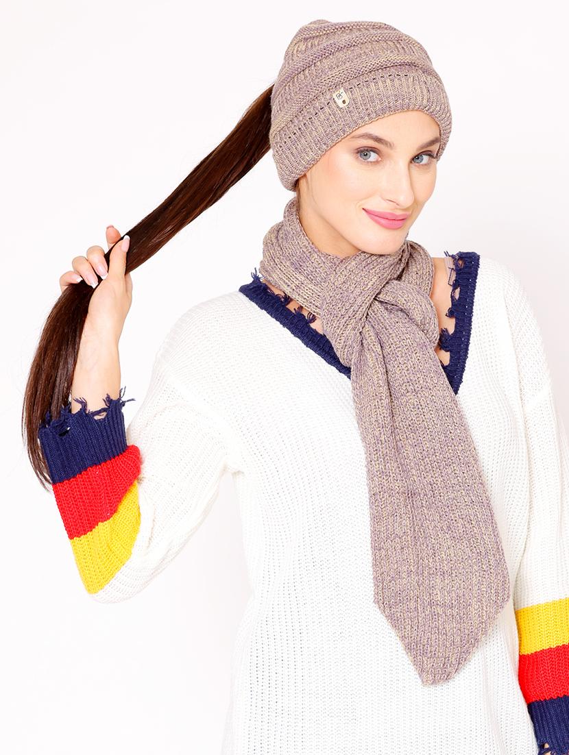 purple set of chunky ponytail beanie and muffler for women - 20132507 - Standard Image - 3